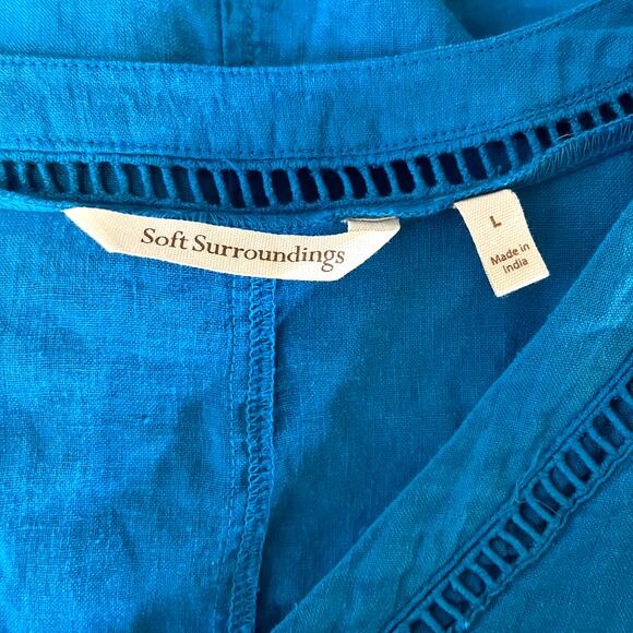 Soft Surroundings Leonie Tunic Top Linen Size Large Caribbean Turquoise - Picture 5 of 6